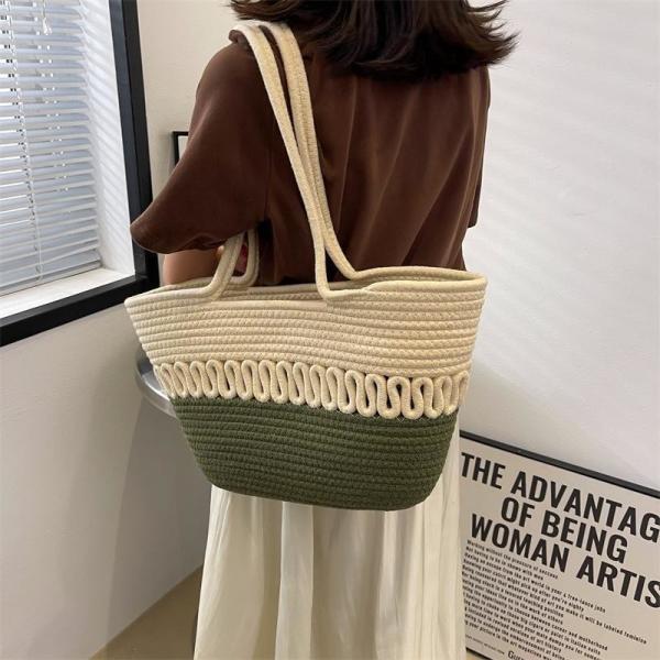 Straw Tote Bag for Women Handwoven Cotton Straw Shoulder Bag Crochet Tassel Beach Bohemian Purse for Women