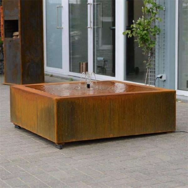 120*120*40cm Rusty Square Corten Steel Water Feature Fountain
