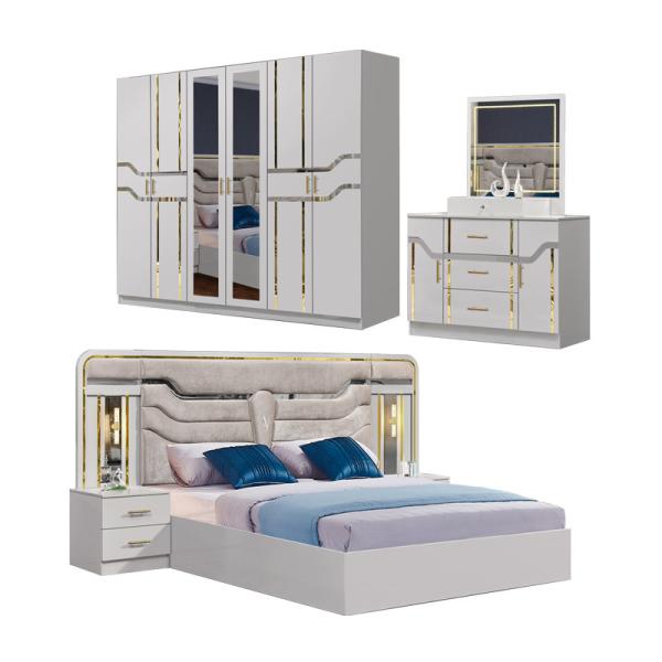 Cheap Wholesale Simple Wood Frame King Size Double Bed Home Apartment Wooden Modern Luxury Turkish Full Bedroom Furniture Set