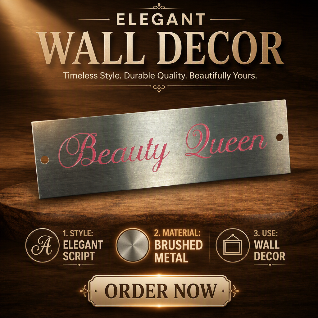 Custom Etched Stainless Steel Nameplate Filled With Pink Paint With Mounting Holes