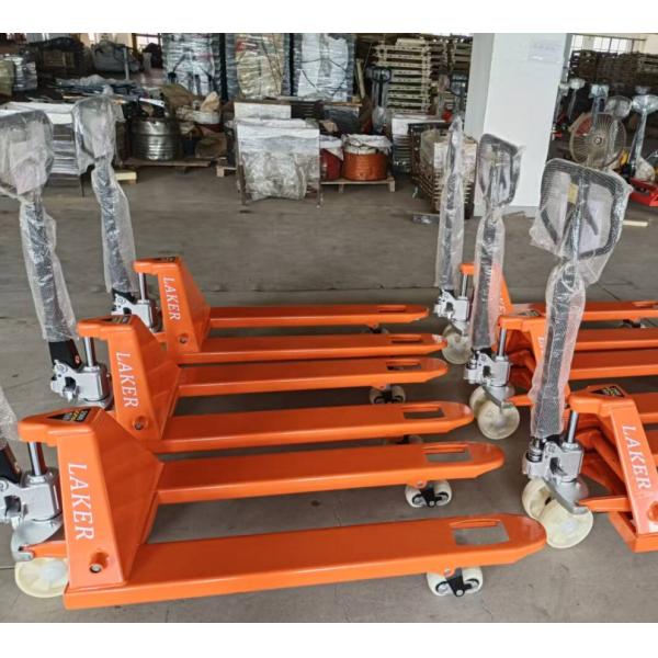 Euro Pallet Stable Load Bearing 2.5 Tons Hand Pallet Truck 550 Mm Width 1150 Mm Fork Length Double Nylon Wheels