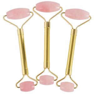 145mm Length Rose Quartz Jade Roller Double Duty Stainless Steel Handle