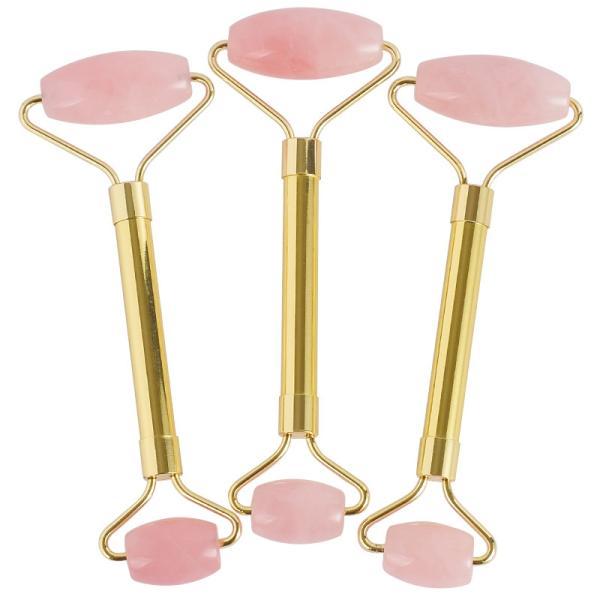 145mm Length Rose Quartz Jade Roller Double Duty Stainless Steel Handle