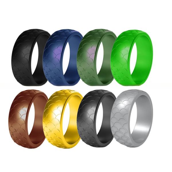 Men Silicone Wedding Ring Fish Scale Design Multi Colors 8.7mm Breathable