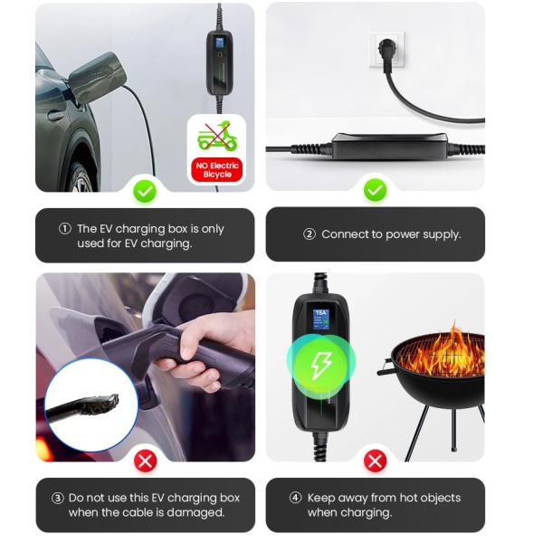 RDC Portable Solar Car EV Charger for Public 16A 250V With Single Charging Cable