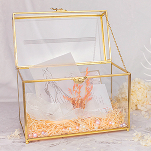 Glass Wedding Card Box With Slot, Clear Card Box Gold Brass Gift Card Storage Box Perfect For Wedding Receptions