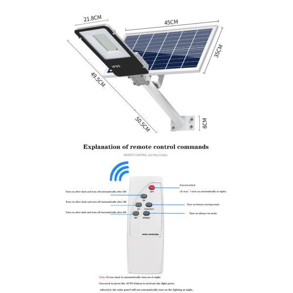 Ip65 10w 20w 300w Lumière solaire de rue Automatique Lumière solaire de rue Résistance aux intempéries