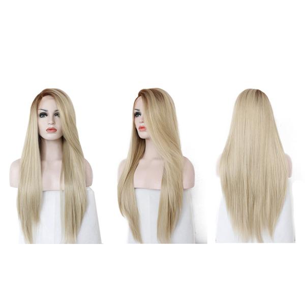 Half Hand Tied Cosplay Sexy Light Yellow Synthetic Wigs 26 Inch For Adult Makeup