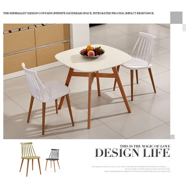 High Back Plastic Dining Chairs Arc Design With Wood Print Transfer Iron Legs