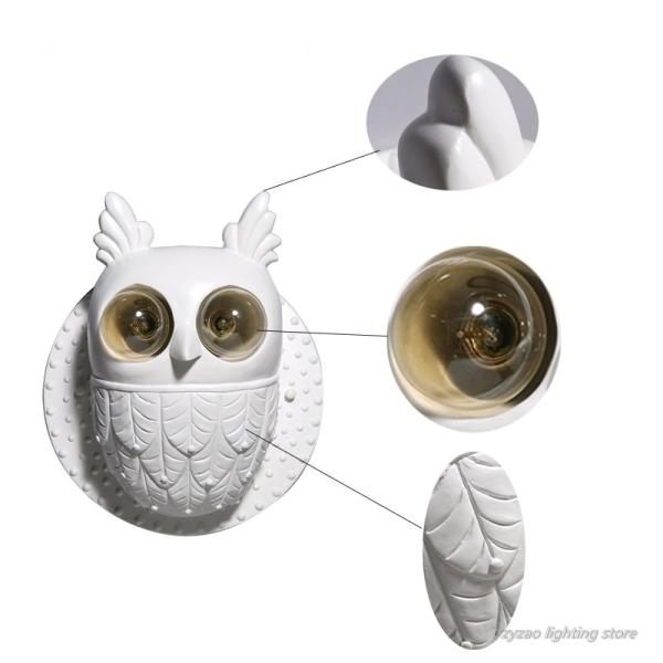 Creative Resin Birds Wall Lamps Bedroom Bedside Lamps White Ceramic Owl Wall Light (WH-VR-67）
