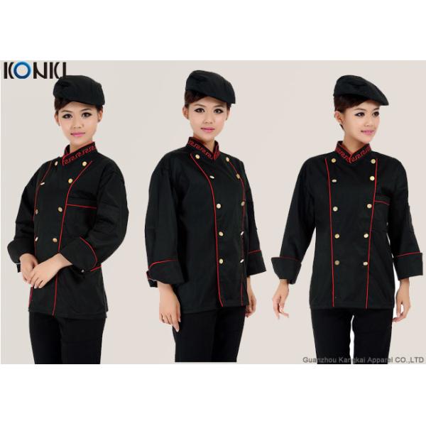 Professional Double Breasted Chef Jacket Black Long Sleeve For Men