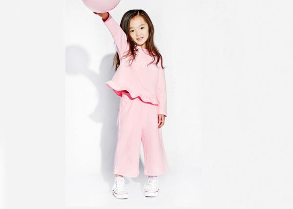 Pretty Cotton Little Girls Sleepwear Set , Girls Sweat Suits Petal Shaped Hem