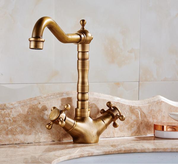Electroplating Antique Brushed Brass Kitchen Tap Full Copper OEM for Bathroom Basin