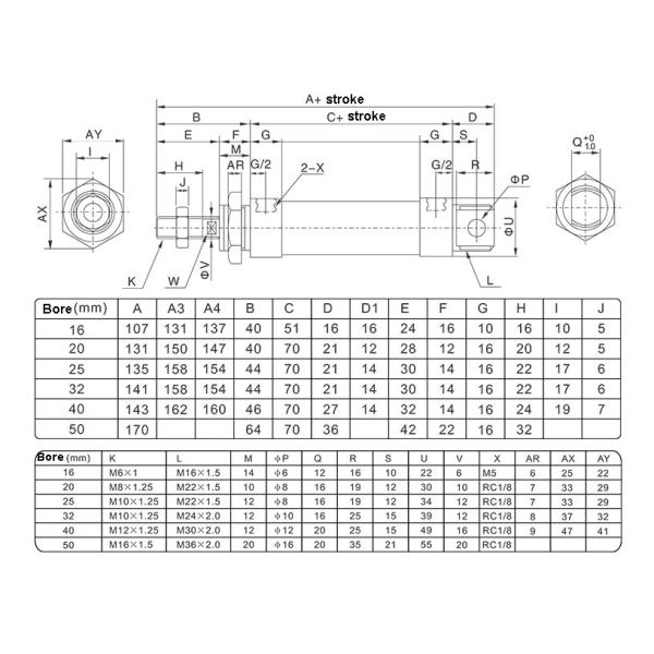 Small Pneumatic Aluminum Air Cylinder , Adjustable Stroke Air Cylinder