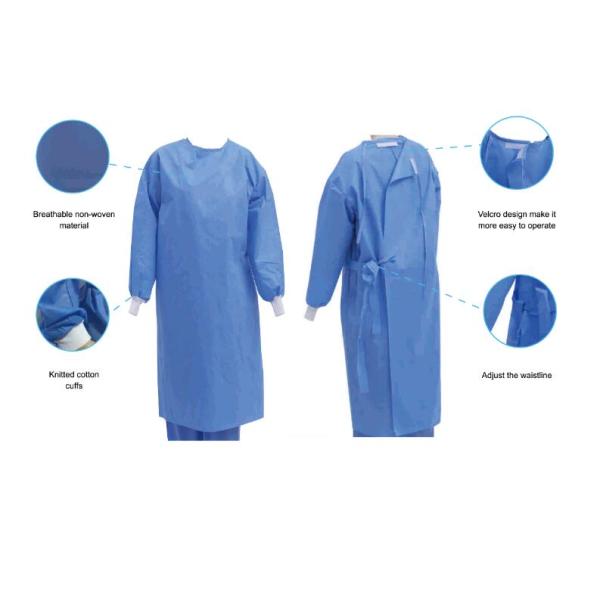 Non Woven Polypropylene Disposable Medical Gowns CE FDA Approval With Knit Cuff