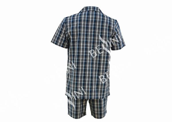 Anti Pilling Mens Luxury Sleepwear Woven Cotton Poplin Yarn Dyed Pajamas Shorts