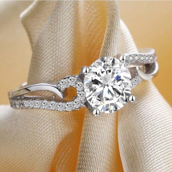 Women Sterling Silver  Created White Sapphire Engagement Ring (RE111)