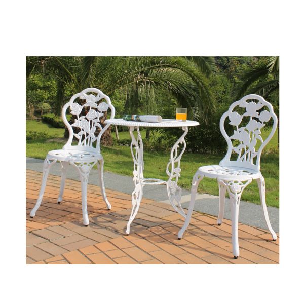 Cast Aluminum Outdoor Patio Furniture Rose 3 Piece Bistro Set