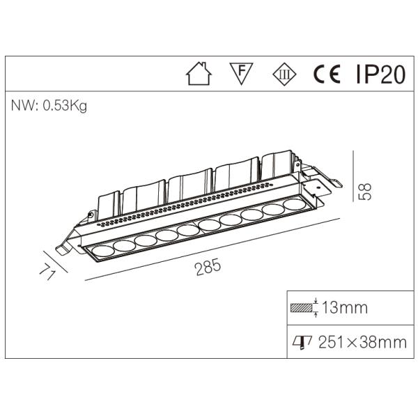 21W Rectangle LED Linear Spotlight Trimless LED Downlight WITH Aluminum Alloy