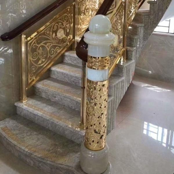 Interior Gold Staircase Railing Metal Stair Railing Aluminum Material