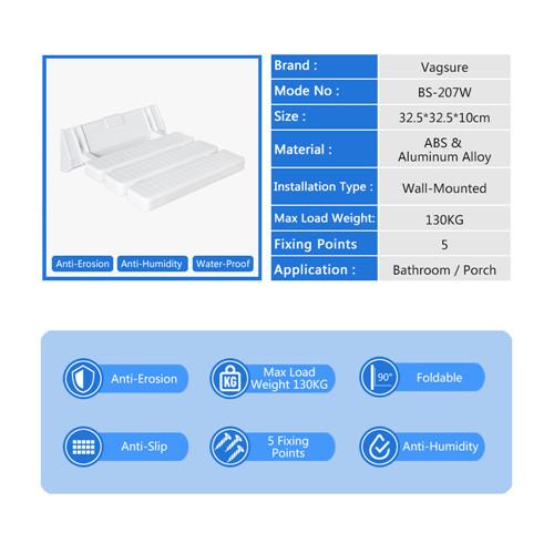 Spa White Wall Mounted Shower Seat 32.5*32.5*10cm Size For Bathroom / Balcony