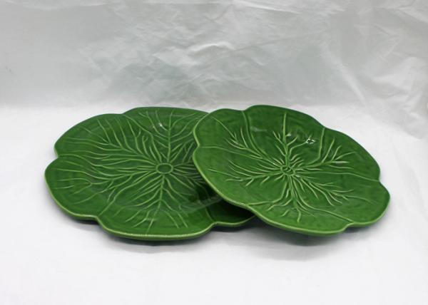 Ceramic Green Cabbage Leaf Plates Customized Size Dolomite For Dinner