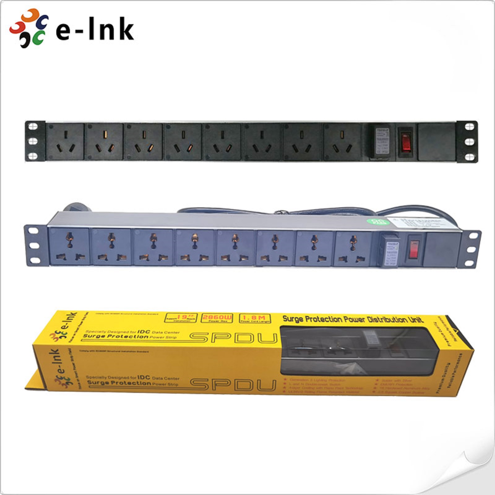 PDU защиты от перенапряжения 19 дюймов кладет блок на полку 8 гаван 85V Distrbution силы – 265V
