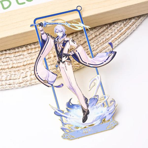 Conception d'impact personnalisée Kawaii Genshin Impression UV Plaqué en or Marque-page métallique