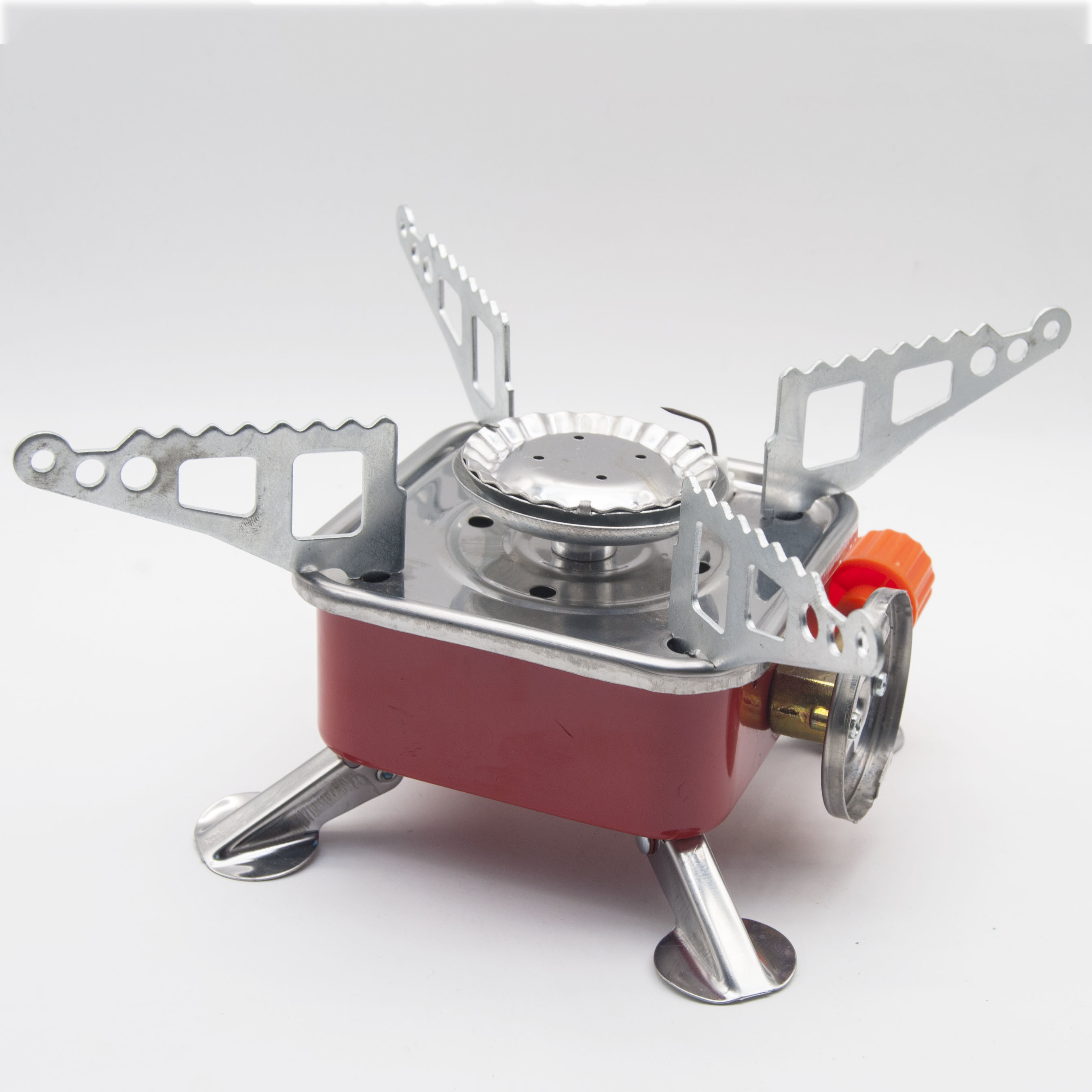 Portable Camping Stove With Collapsible Serrated Pot Supports Precision Micro Metering Control Valve