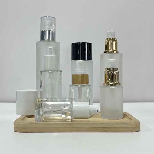 Matte Bamboo Glass Bottle 20ml 30ml Glass Pump Spray Makeup Dropper