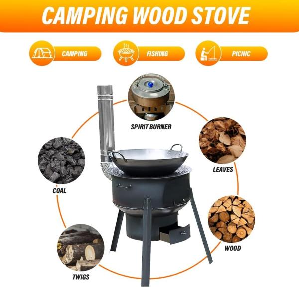 Camping Firewood Stove, Cast Iron Outdoor Wood Burning Stove Portable Detachable Camp Stoves, Accessories Outdoor