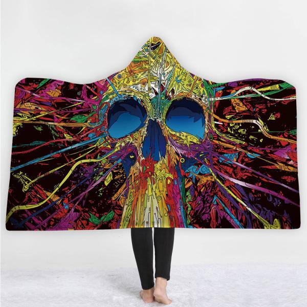 Skull children's adult hooded blanket velvet fabric rectangular hand washable