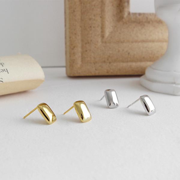 Lanciashow Smooth 925 Sterling Silver Gold Plated Square Stud Earrings Fine Jewelry