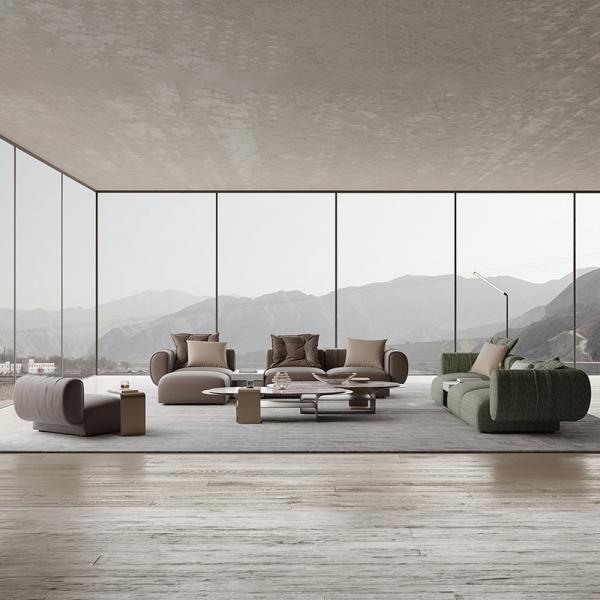 Luxury Comfort Sofa Furniture Set Green Fabric Elegant Interior Decoration