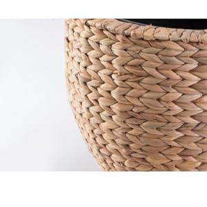 Water Hyacinth Wicker Planter Basket, Small Round Woven Basket For Plants With Metal Pot, Indoor Wicker Plant Pot Eco-Friendly Water Hyacinth Woven Plant Pot – Round Basket with Inner Saucer, Deco