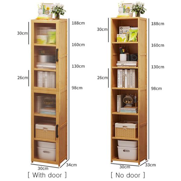 Apartment Storage Organizer Cube with Doors,Bamboo Tall Bookcase Rack Shelving Unit, Cabinet Container in Living Room