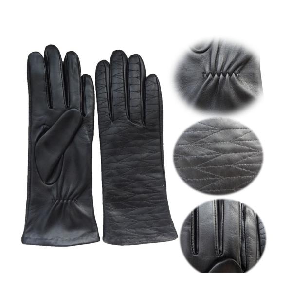 Real Sheepskin Womens Soft Leather Gloves Fashion Plain Style Black Color