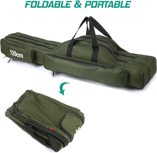 Fishing Rod Case Three Layers Fishing Rod Bag Oxford Folding Fishing Pole Bag Outdoor Waterproof Tackle Storage