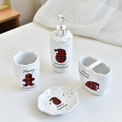 Bouteille en céramique de shampooing de style de Noël, distributeur en céramique blanc de savon de lotion de corps