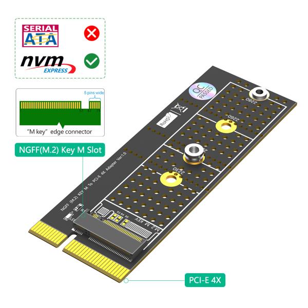 NGFF(M.2)  Nvme M Key SSD To PCI- E 1X Adapter With Heatsink vertical Installation