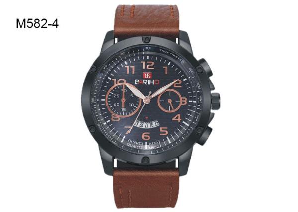 BARIHO Leather Band Men's Quartz Watch Chronograph Date Wristwatch M582