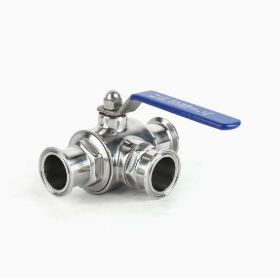 Sanitary Tri-Clamp 3-Way Ball Valve SS304/316L T/L Type PN10 Food Grade Manual Flow Control Valve for Beverage & Pharma