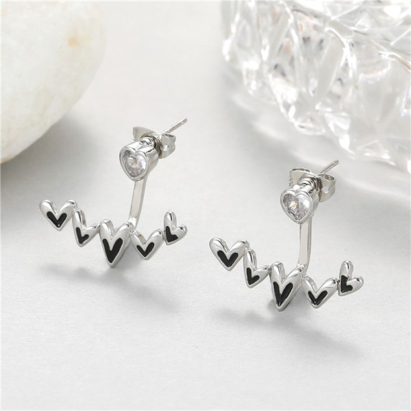 Brass 2025 New Love Earrings Heartbeat Frequency Wave Earrings Hypoallergenicity CZ Women ECG Earrings