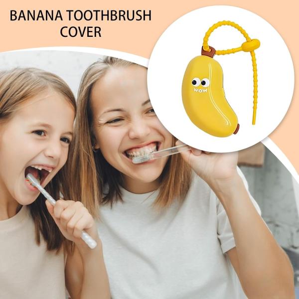 Banana-Shaped Toothbrush Cover And Silicone Toothpaste Travel Container Set – Cute Portable Travel Toothbrush Holder + Leak-Proof Toothpaste Tube Case – Reusable Silicone Dental Kit For Kids & Adults