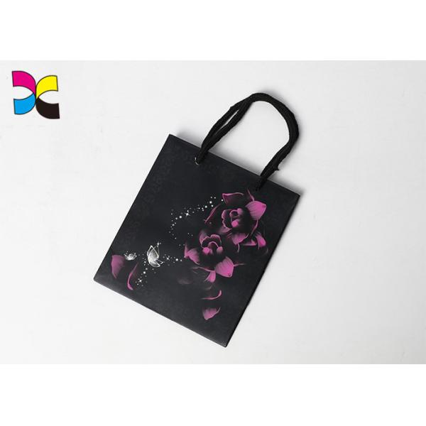 Gold Foil Logo Printed Shopping Paper Bags / Personalized Black Gift Bags