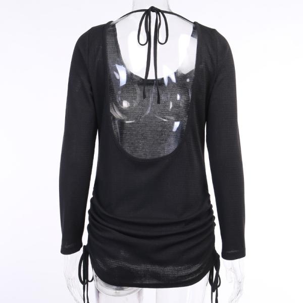 Autumn Halter Neck Sexy Black Long Sleeve Dress  Backless Knitted