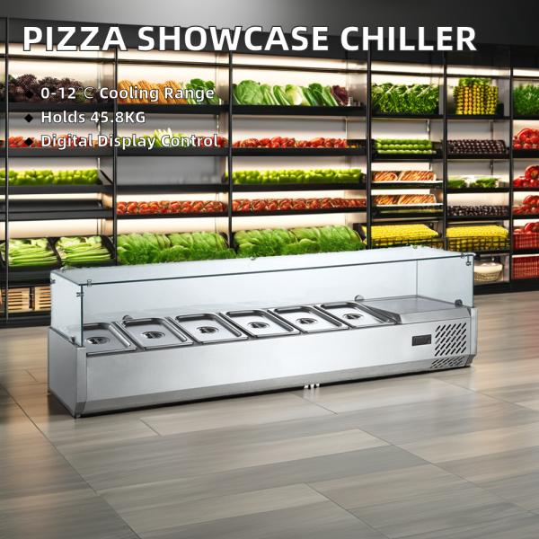 Cocina comercial 1500*395*200mm 6x1/3GN Refrigeración Vitrina de pizza Ensalada Bar Refrigerador Chiller 3 puertas Compresor Display Frío