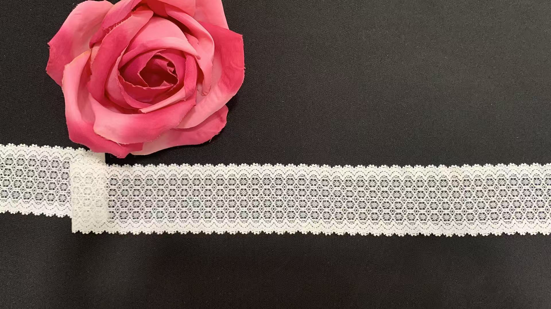 5.5cm Grid Hollow Elastic Nylon Lace Trim with Uniform Mesh Pattern for Soft Breathable Lingerie and Dress Decoration