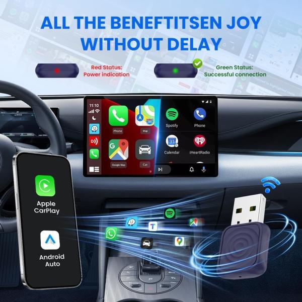 Portable Wireless Carplay and Android Auto Adapter for Original Car Dual Core 1.0GHz MIPS CPU Bluetooth Version 5.4