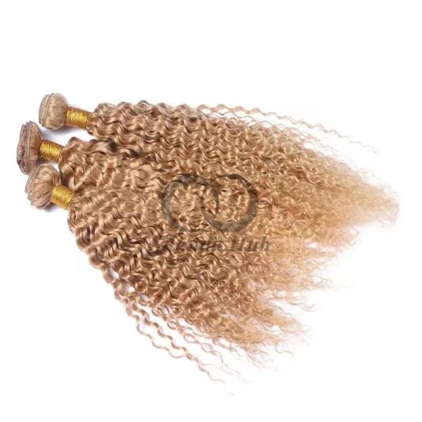#27 Honey Blonde Kinky Curly Remy Human Hair Bundles Sew In Weave Bundles Brazilian Bundle Deals